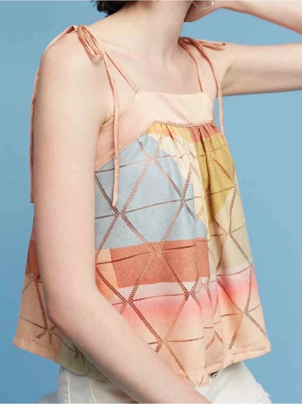 Anthropologie Akemi + Kim Tie-Strap Multicolor Geometric Summer Top